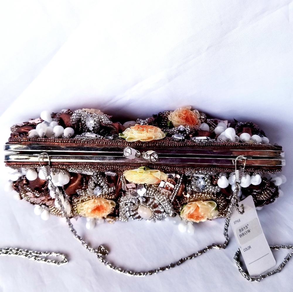 RARE Floral Beaded Evening Statement Purse - Picture 7 of 15